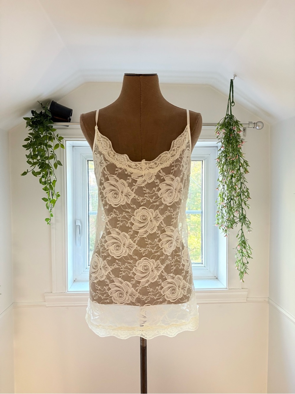 Lace Floral Slip Dress- Cream